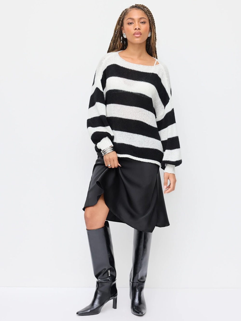 NWT CIDER KNIT BOAT NECK STRIPED LONG SLEEVE SWEATER
